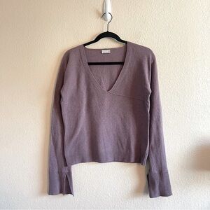 Stefanel Wool Cashmere Angora Blend Purple V Neck Knit Sweater Womens Medium